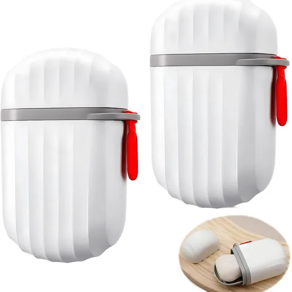 White_Pack_Of_2_Leakproof_Travel_Soap_Case,_Waterproof_Container_Draining_Layer,Portable_For_Bathroom,_Camping,_Gym_Dish_Home_Plastic_With_Cover_Holder_Outdoors_Use_Lid_Drain_Design