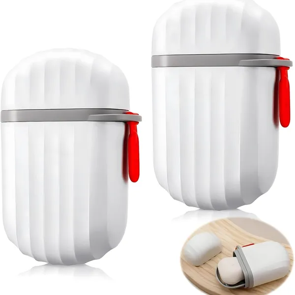 White_Pack_Of_2_Leakproof_Travel_Soap_Case,_Waterproof_Container_Draining_Layer,Portable_For_Bathroom,_Camping,_Gym_Dish_Home_Plastic_With_Cover_Holder_Outdoors_Use_Lid_Drain_Design