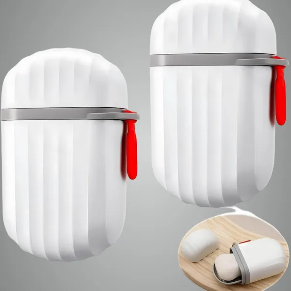 White_Pack_Of_2_Leakproof_Travel_Soap_Case,_Waterproof_Container_Draining_Layer,Portable_For_Bathroom,_Camping,_Gym_Dish_Home_Plastic_With_Cover_Holder_Outdoors_Use_Lid_Drain_Design