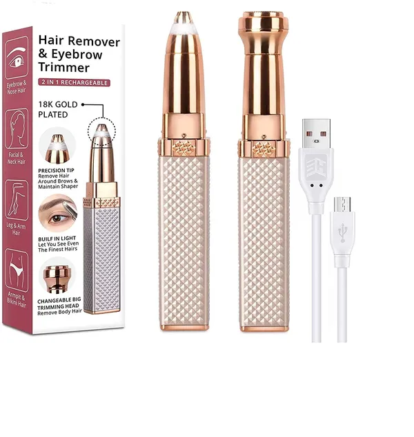 Golden_Eyebrow_Trimmer_For_Women,_2_In_1_Facial_Hair_Remover_With_Replaceable_Heads,_Professional_Personal_Hair_Removal_Eyebrow_Razor_With_Indicator_Lights