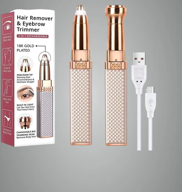 Golden_Eyebrow_Trimmer_For_Women,_2_In_1_Facial_Hair_Remover_With_Replaceable_Heads,_Professional_Personal_Hair_Removal_Eyebrow_Razor_With_Indicator_Lights