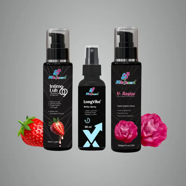 Intime_Lub_69_100Ml_+_V-Resize_Vaginal_Tightening_Gel_100Gm_+_Longvibe_Ayurvedic_Delay_Spray_50Ml_Water-Based_Lubricant,_Vaginal_Firmness_&_Male_Stamina_Booster_Herbal,_Safe_&_Strawberry_Flavored_Enhances_Intimacy_&_Confidence