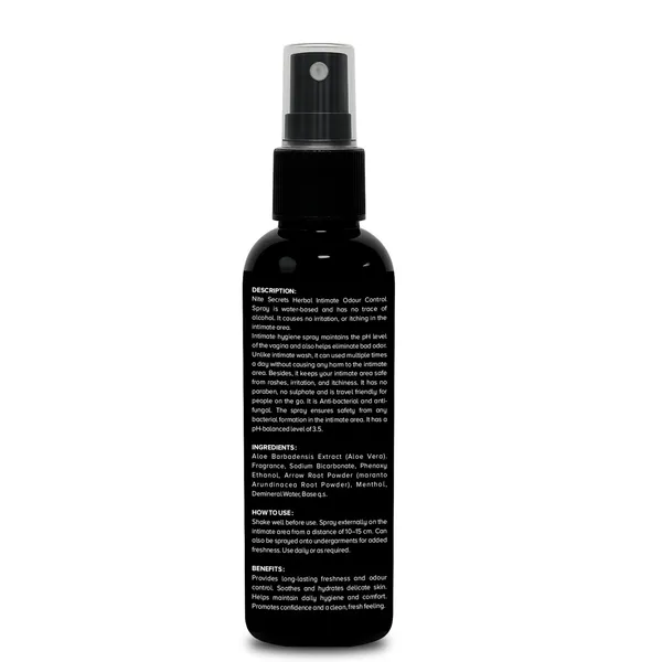 NiteSecrets_Herbal_Intimate_Odour_Control_Spray_|_Neutralizes_Unpleasant_Odour_|_Bikni_Area_Protection_from_UTI_Calms_Roughness_Rashes_Fungal_Infections_and_Coolness_|Provides_Long-Lasting_Freshness_|_Gentle_on_Sensitive_Skin_|_Herbal_&_Safe_Formula_|_For_Men_&_Women_|_100ml