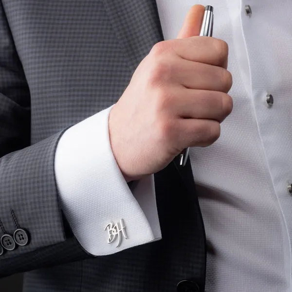 Silver_Personalized_Alphabet_Initials_Cufflinks_For_Men