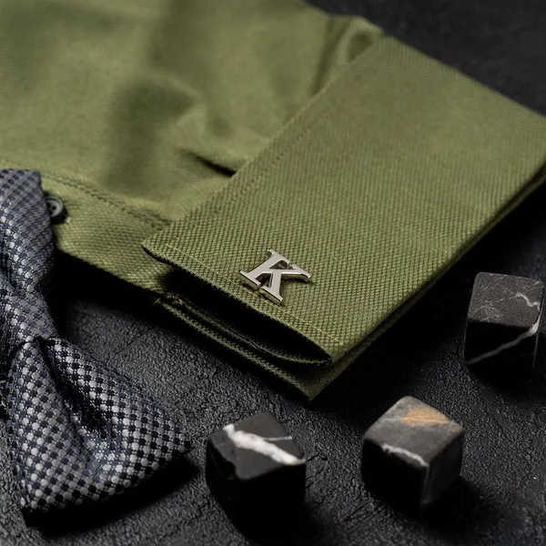 Silver_Personalized_Alphabet_Single_Initial_Cufflinks_For_Men