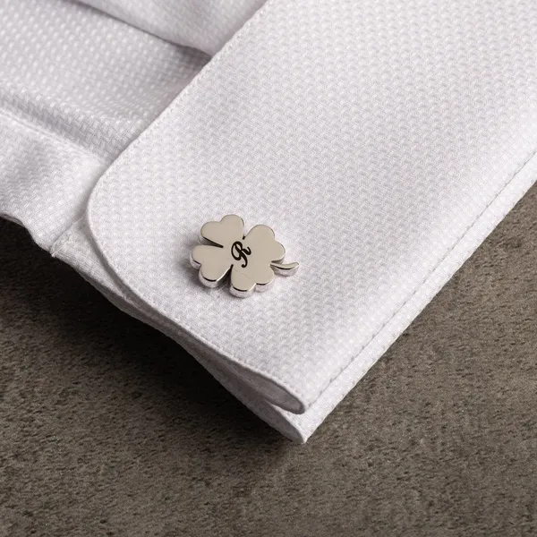 White_Personalized_Four_Leaf_Name_Cufflinks_For_Men