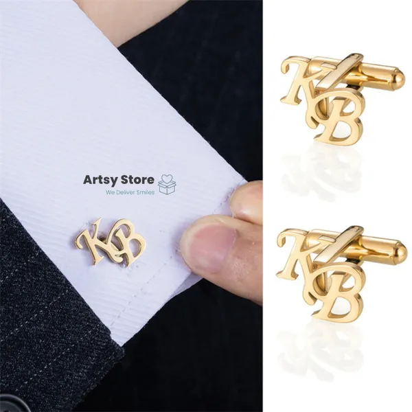 Gold_Personalized_Alphabet_Cufflinks_For_Men