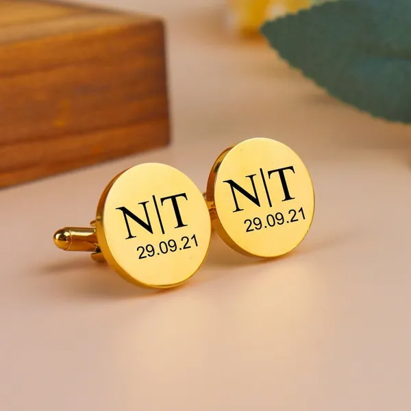 Gold_Personalized_Initials_Date_Cufflinks_For_Men