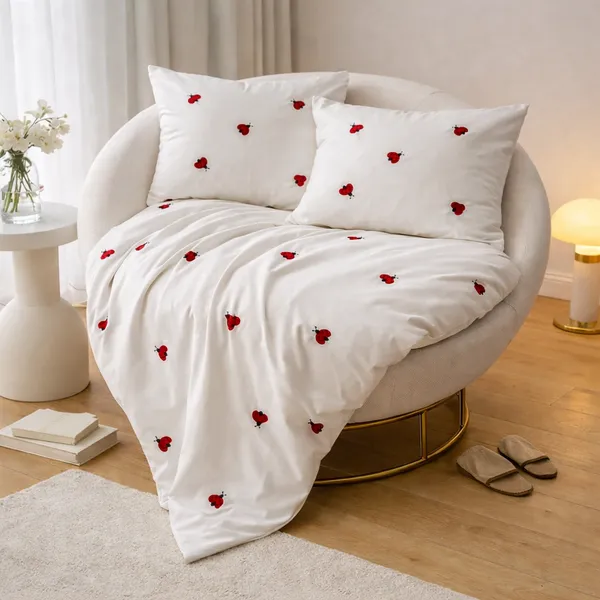 Exquisite_embroidered_bedsheet_with_red_ladybug_pattern_on_white_in_premium_cotton_bedsheet_along_with_two_pillow_covers