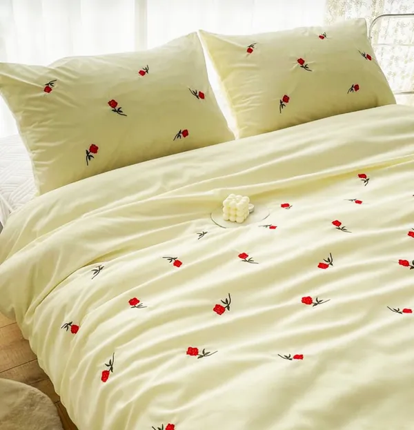 Exquisite_Embroidered_Cotton_Bedsheet_With_Red_Roses_On_Yellow_In_Premium_Cotton_Bedsheet_Along_With_Two_Pillow_Covers