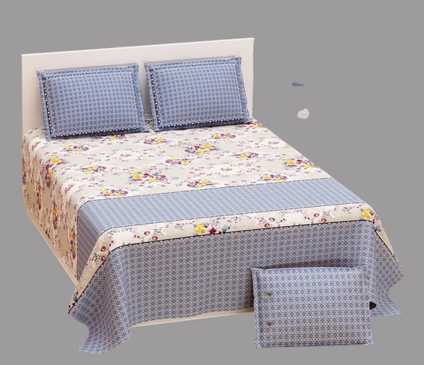 Exquisite_Greyish_Blue_On_White_Floral_Premium_Twill_Cotton_Double_Bedsheet_With_Two_Pillow_Covers
