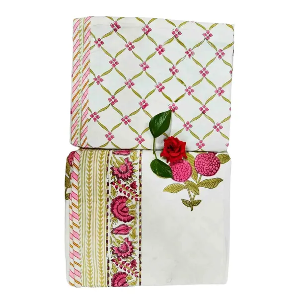 Exquisite_pure_cotton_mulmul_pair_of_single_handblock_dohars_with_inner_layer_in_flannel_in_beautiful_magenta_and_green_on_white