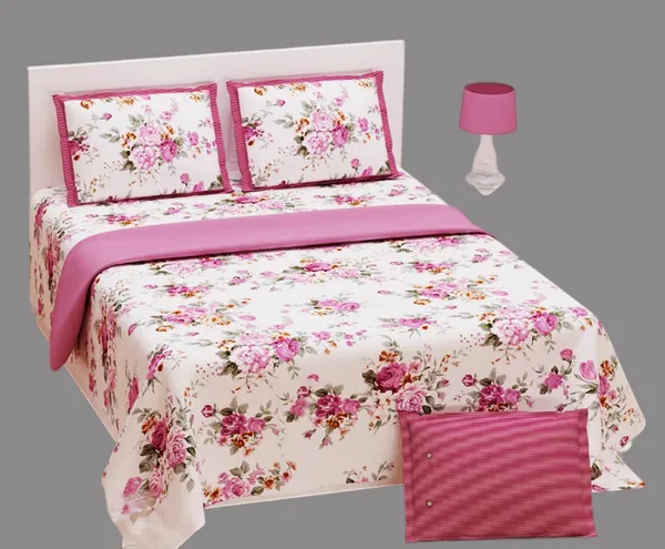 Shades_Of_Pastel_Peachish_Pink_And_Off_White_Floral_Print_on_Double_Bedsheet_and_Two_Pillow_covers