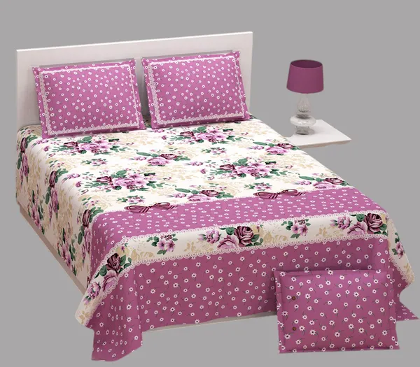 Exquisite_Pink_On_White_Floral_Premium_Twill_Cotton_Double_Bedsheet_With_Two_Pillow_Covers