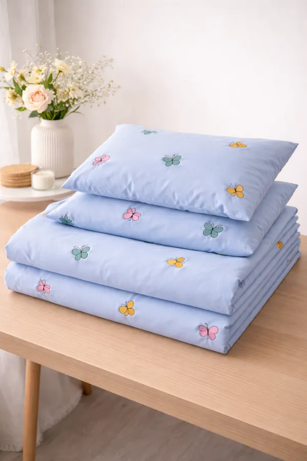 Exquisite_embroidered_cotton_bedsheet_with_multicolour_butterfly_on_blue_in_premium_cotton_bedsheet_along_with_two_pillow_covers