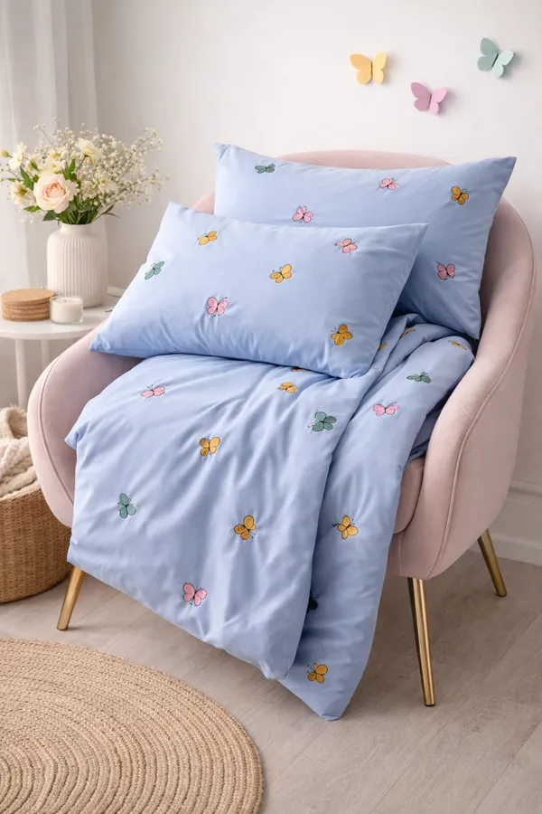 Exquisite_embroidered_cotton_bedsheet_with_multicolour_butterfly_on_blue_in_premium_cotton_bedsheet_along_with_two_pillow_covers