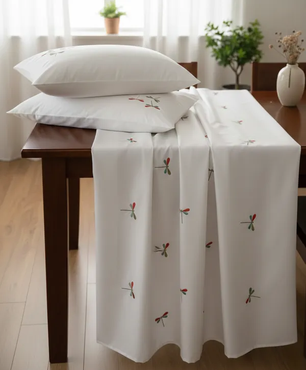 Exquisite_embroidered_bedsheet_with_multicolour_dragonfly_pattern_on_white_in_premium_cotton_bedsheet_along_with_two_pillow_covers