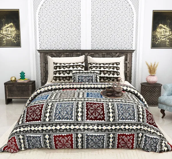 Exquisite_Grey_And_Maroon_Premium_Cotton_Double_Bedsheet_With_Two_Pillow_Covers