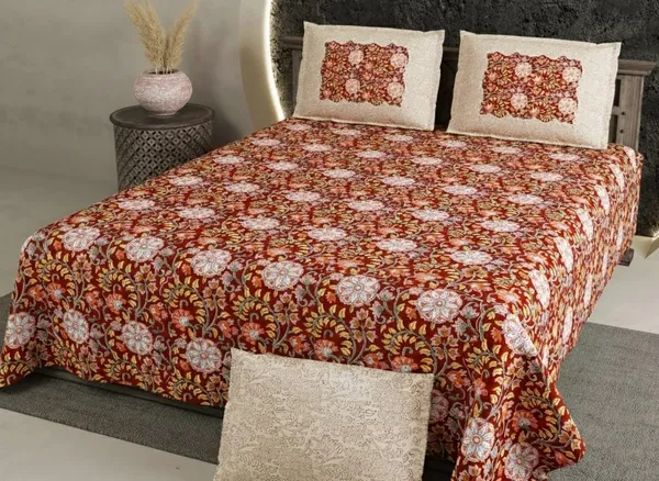 Exquisite_floral_print_in_maroon_and_cream_cotton_double_bedsheet_and_two_pillow_covers