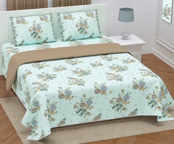 Exquisite_floral_print_on_very_light_pastel_green_premium_twill_cotton_double_bedsheet_with_two_pillow_covers