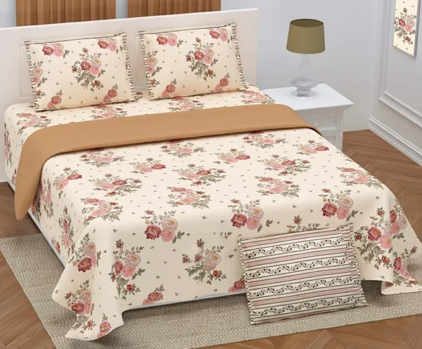 Exquisite_floral_print_in_peach_and__maroon_on_light_peach_premium_twill_cotton_double_bedsheet_with_two_pillow_covers