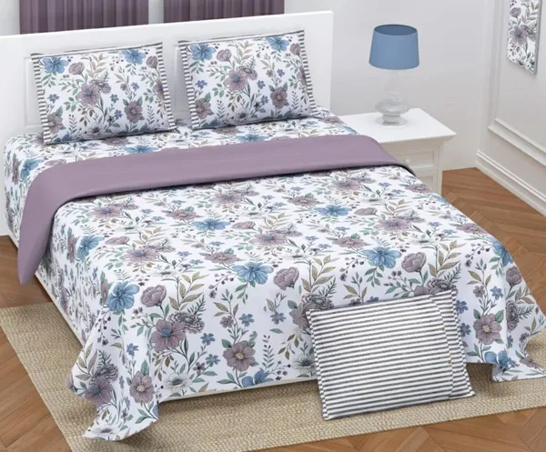 Exquisite_floral_print_in_purple_and__blue_on_lavender_premium_twill_cotton_double_bedsheet_with_two_pillow_covers
