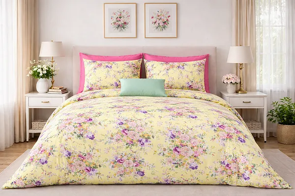 Exquisite_floral_bloom_on_light_yellow_on_premium_cotton_bedsheet_and_two_pillow_covers