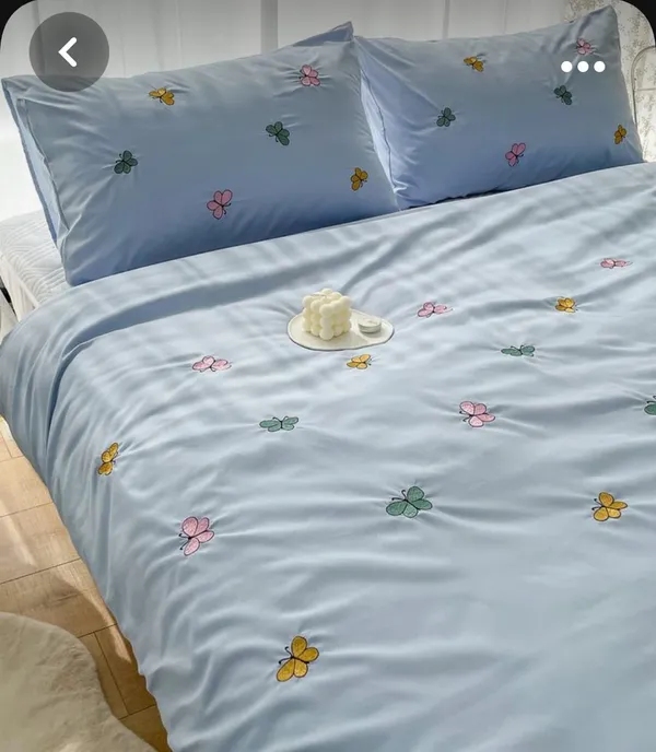 Exquisite_embroidered_cotton_bedsheet_with_multicolour_butterfly_on_blue_in_premium_cotton_bedsheet_along_with_two_pillow_covers