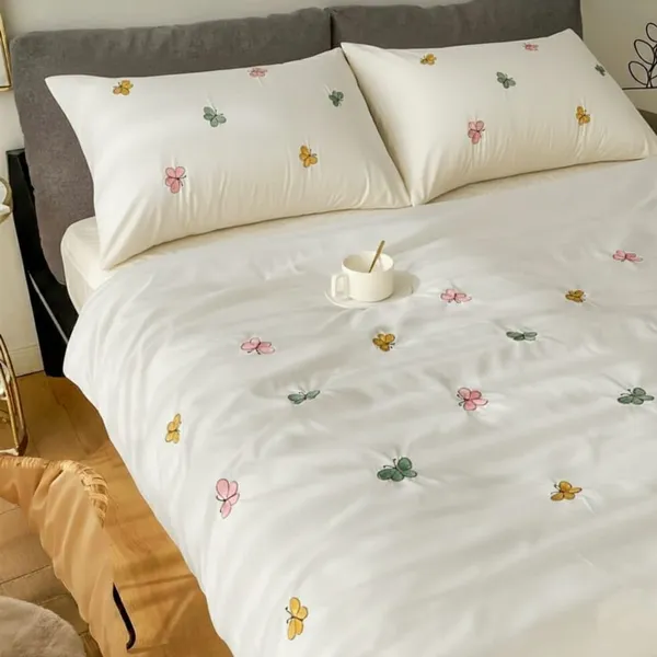 Exquisite_Embroidered_Bedsheet_In_Multicolour_Butterfly_Pattern_On_Cream_Premium_Cotton_Bedsheet_With_Two_Pillow_Covers