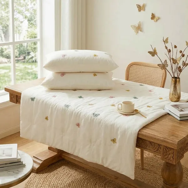 Exquisite_Embroidered_Bedsheet_In_Multicolour_Butterfly_Pattern_On_Cream_Premium_Cotton_Bedsheet_With_Two_Pillow_Covers