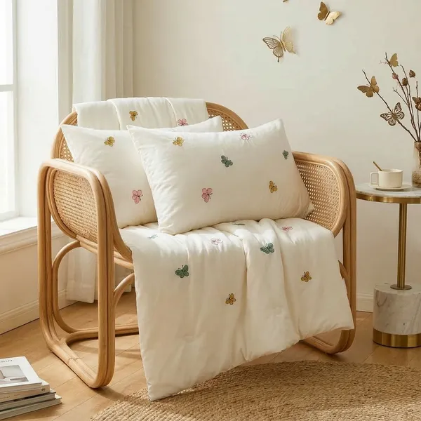 Exquisite_Embroidered_Bedsheet_In_Multicolour_Butterfly_Pattern_On_Cream_Premium_Cotton_Bedsheet_With_Two_Pillow_Covers
