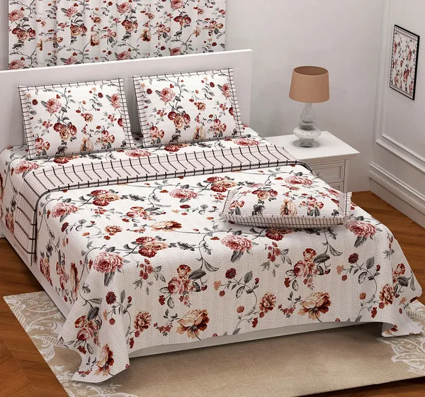 Exquisite_Floral_Print_In_Brown_And_Cream_Premium_Twill_Cotton_Double_Bedsheet_With_Two_Pillow_Covers