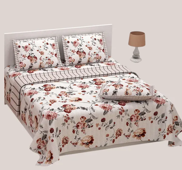 Exquisite_Floral_Print_In_Brown_And_Cream_Premium_Twill_Cotton_Double_Bedsheet_With_Two_Pillow_Covers