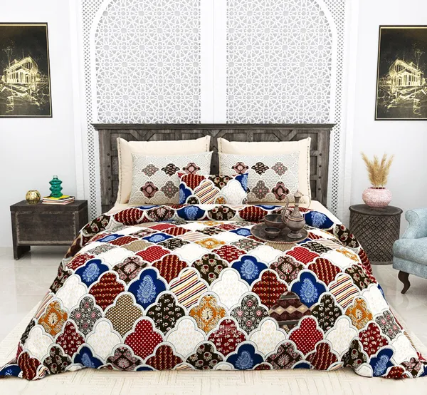 Exquisite_Design_In_Brown_White_And_Maroon_Premium_Cotton_Double_Bedsheet_With_Two_Pillow_Covers