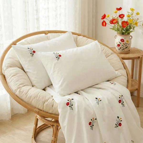 Exquisite_Embroidered_Bedsheet_With_Red_And_Yellow_Flowers_On_White_In_Premium_Cotton_Bedsheet_Along_With_Two_Pillow_Covers