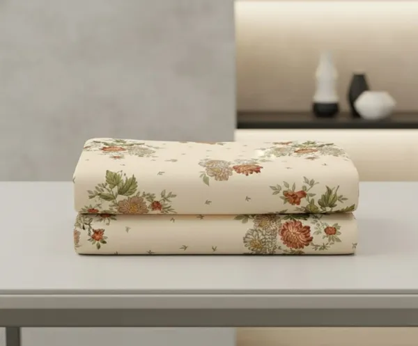 Exquisite_floral_print_in_brown_and_beige_on_peach_premium_twill_cotton_double_bedsheet_with_two_pillow_covers