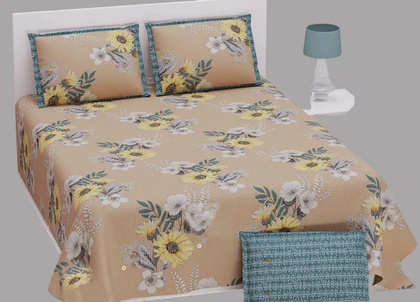 Exquisite_Floral_Print_In_Beige_And_Yellow_Premium_Twill_Cotton_Double_Bedsheet_With_Two_Pillow_Covers
