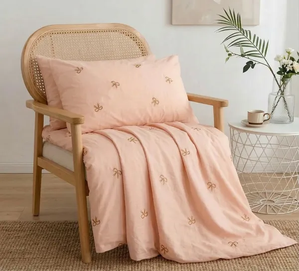 Exquisite_Embroidered_Cotton_Bedsheet_With_Brown_Bow_On_Peach_In_Premium_Cotton_Bedsheet_Along_With_Two_Pillow_Covers