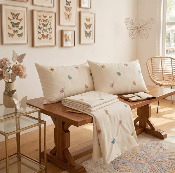 Exquisite_Embroidered_Bedsheet_In_Multicolour_Butterfly_Pattern_On_Light_Beige_Premium_Cotton_Bedsheet_With_Two_Pillow_Covers