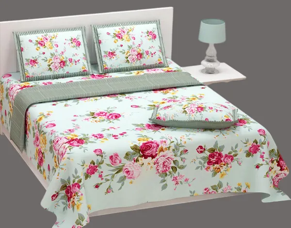 Shades_Of_Pastel_Green_And_Pink_Floral_Print_On_Super_King_size_Double_Bedsheet