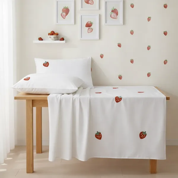 Exquisite_embroidered_bedsheet_with_red_strawberry_pattern_on_white_in_premium_cotton_bedsheet_along_with_two_pillow_covers