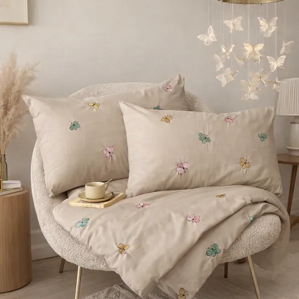 Exquisite_embroidered_cotton_bedsheet_with_multicolour_butterfly_pattern_on_beige_in_premium_cotton_bedsheet_along_with_two_pillow_covers