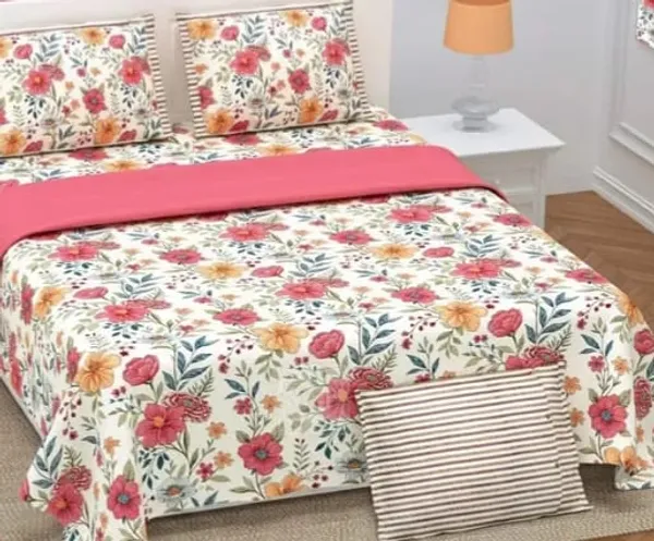 Exquisite_floral_print_in_yellow_and__peach_on_cream_premium_twill_cotton_double_bedsheet_with_two_pillow_covers