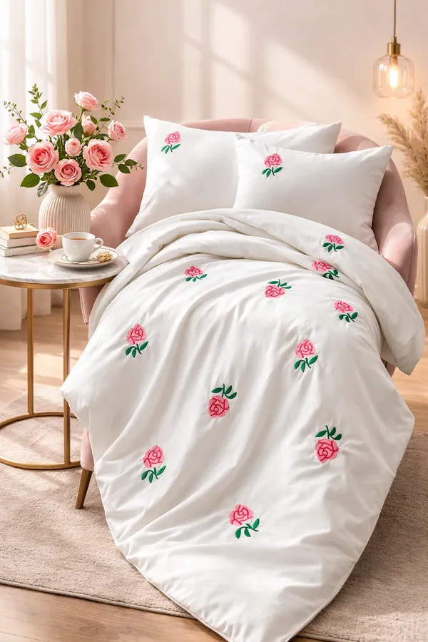 Exquisite_embroidered_cotton_bedsheet_with_pink_rose_on_white_in_premium_cotton_bedsheet_along_with_two_pillow_covers
