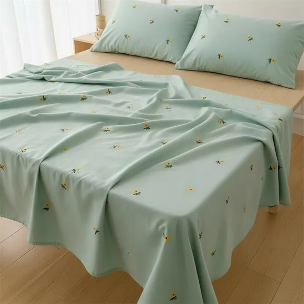 Exquisite_Embroidered_Bedsheet_With_Yellow_Floral_Pattern_On_Green_In_Premium_Cotton_Bedsheet_Along_With_Two_Pillow_Covers