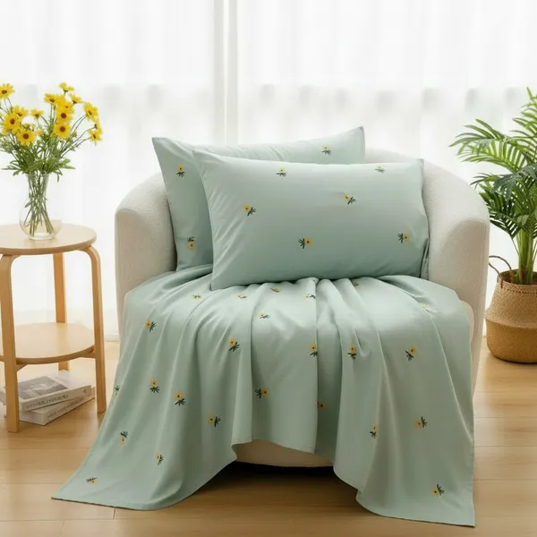 Exquisite_Embroidered_Bedsheet_With_Yellow_Floral_Pattern_On_Green_In_Premium_Cotton_Bedsheet_Along_With_Two_Pillow_Covers