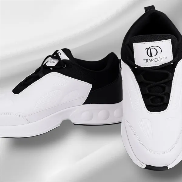 Black_And_White_Pu_And_Mesh_Shoes_For_Men