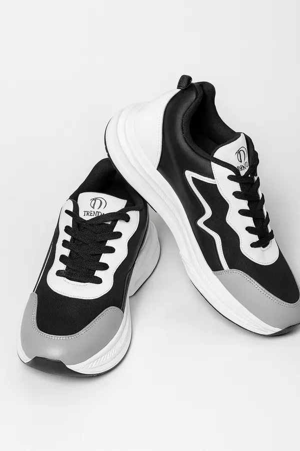 Black_And_White_Pu_And_Leather_Shoes_For_Men
