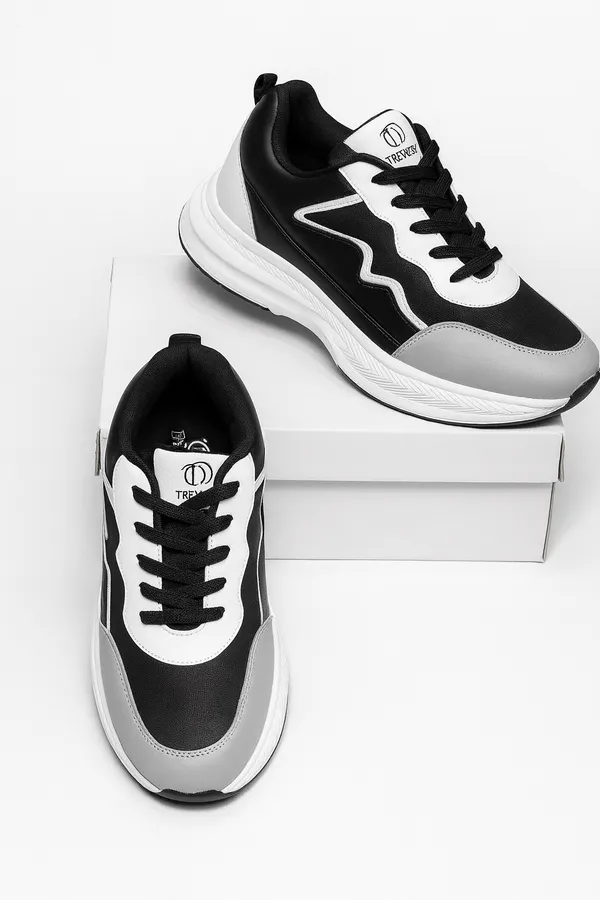 Black_And_White_Pu_And_Leather_Shoes_For_Men