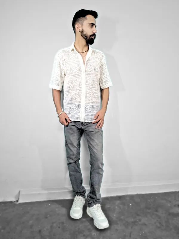 Cream_Polyester_Shirt_For_Men